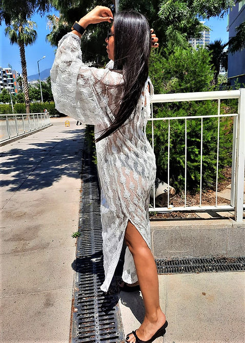 ÖZEL TASARIM GÜMÜŞ SİMLİ TÜL TRANSPARAN ELBİSE - Görsel 3