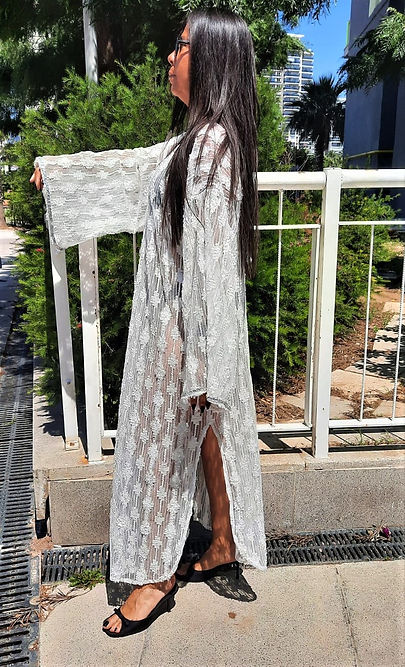 ÖZEL TASARIM GÜMÜŞ SİMLİ TÜL TRANSPARAN ELBİSE - Görsel 4