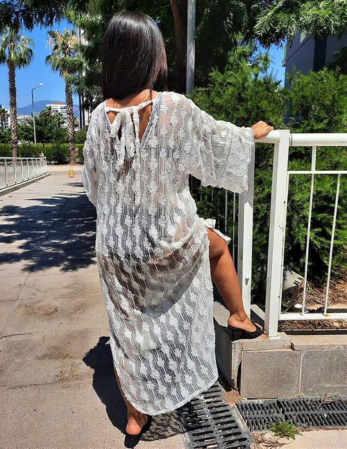 ÖZEL TASARIM GÜMÜŞ SİMLİ TÜL TRANSPARAN ELBİSE - Görsel 5