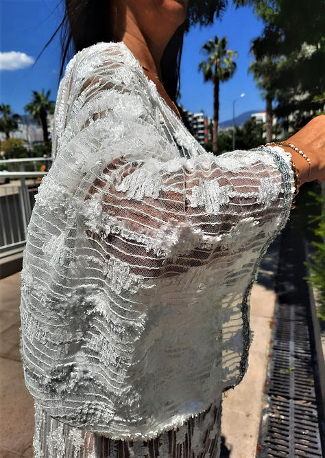 ÖZEL TASARIM GÜMÜŞ SİMLİ TÜL TRANSPARAN ELBİSE - Görsel 6