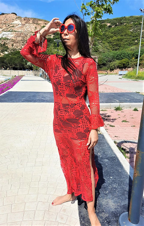 ÖZEL TASARIM KIRMIZI DANTEL ELBİSE