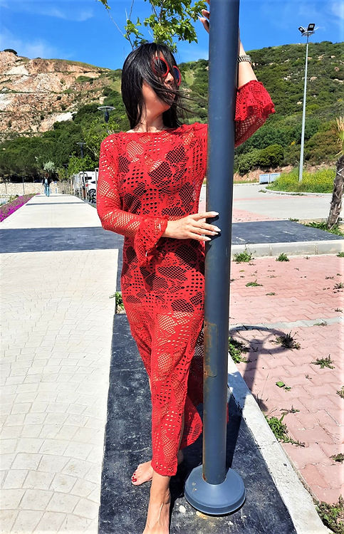 ÖZEL TASARIM KIRMIZI DANTEL ELBİSE - Görsel 2