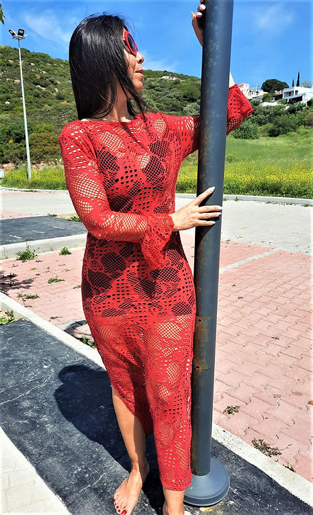 ÖZEL TASARIM KIRMIZI DANTEL ELBİSE - Görsel 3