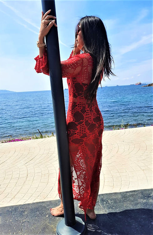 ÖZEL TASARIM KIRMIZI DANTEL ELBİSE - Görsel 4
