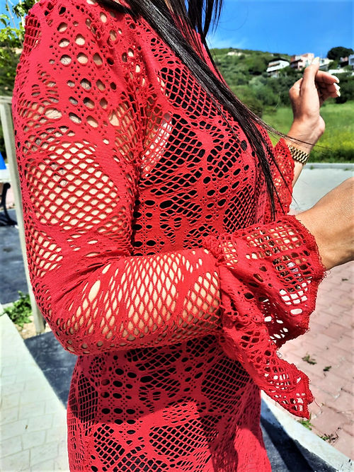 ÖZEL TASARIM KIRMIZI DANTEL ELBİSE - Görsel 6