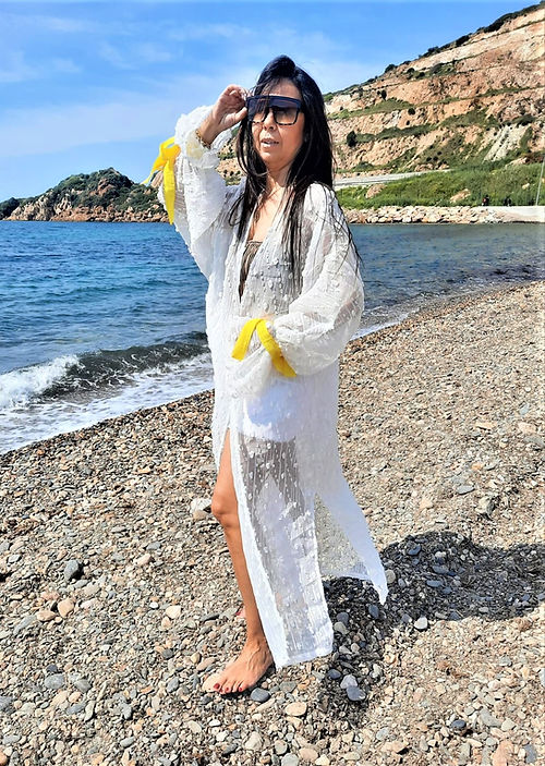 ÖZEL TASARIM PAMUK KETEN BEYAZ KİMONO - Görsel 2