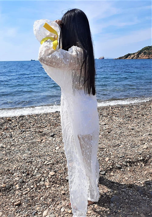 ÖZEL TASARIM PAMUK KETEN BEYAZ KİMONO - Görsel 7