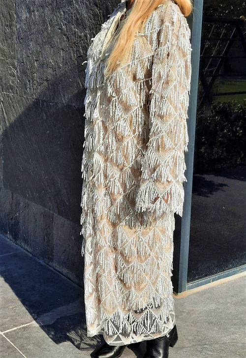 ÖZEL TASARIM PUL PAYET SAÇAKLI ELBİSE - Görsel 2