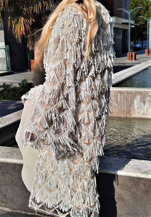 ÖZEL TASARIM PUL PAYET SAÇAKLI ELBİSE - Görsel 4