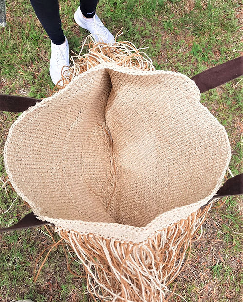 ÖZEL TASARIM PÜSKÜLLÜ KAĞIT İP ÖRME ÇANTA - Görsel 4