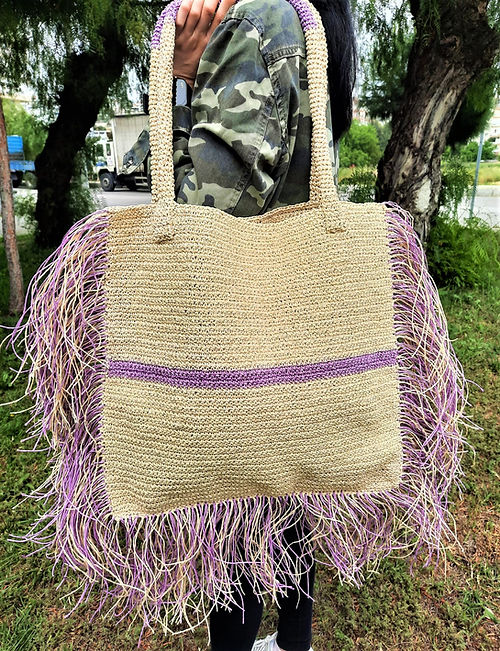 ÖZEL TASARIM PÜSKÜLLÜ KAĞIT İP ÖRME ÇANTA