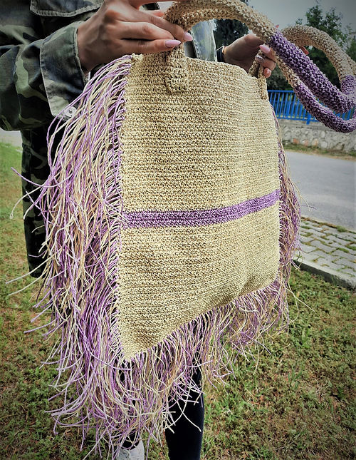 ÖZEL TASARIM PÜSKÜLLÜ KAĞIT İP ÖRME ÇANTA - Görsel 4