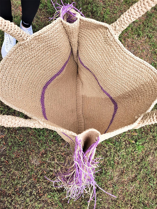 ÖZEL TASARIM PÜSKÜLLÜ KAĞIT İP ÖRME ÇANTA - Görsel 5