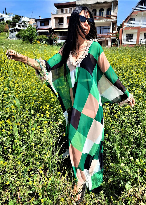 ÖZEL TASARIM RENKLİ ŞİFON ELBİSE - Görsel 3