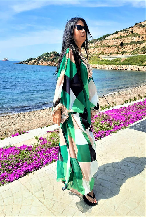 ÖZEL TASARIM RENKLİ ŞİFON ELBİSE - Görsel 5