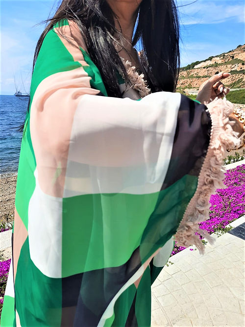 ÖZEL TASARIM RENKLİ ŞİFON ELBİSE - Görsel 7