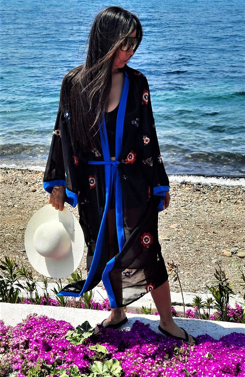 ÖZEL TASARIM TÜL ÜZERİ NAKİŞLI KİMONO