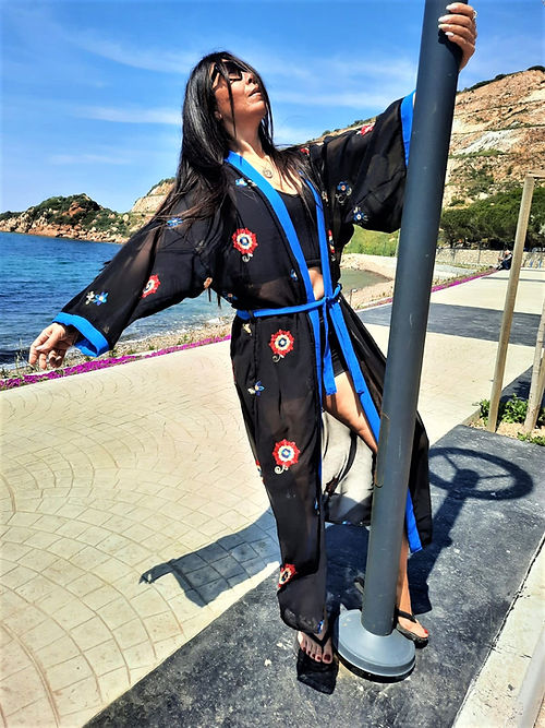 ÖZEL TASARIM TÜL ÜZERİ NAKİŞLI KİMONO - Görsel 2