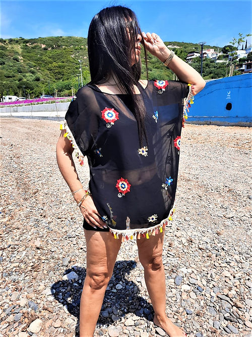 ÖZEL TASARIM TÜL ÜZERİNE NAKIŞ KABARTMA BLUZ