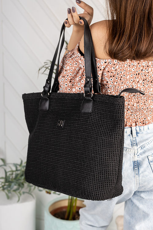 SİYAH ÖRGÜ GENİŞ ÇANTA - Görsel 3