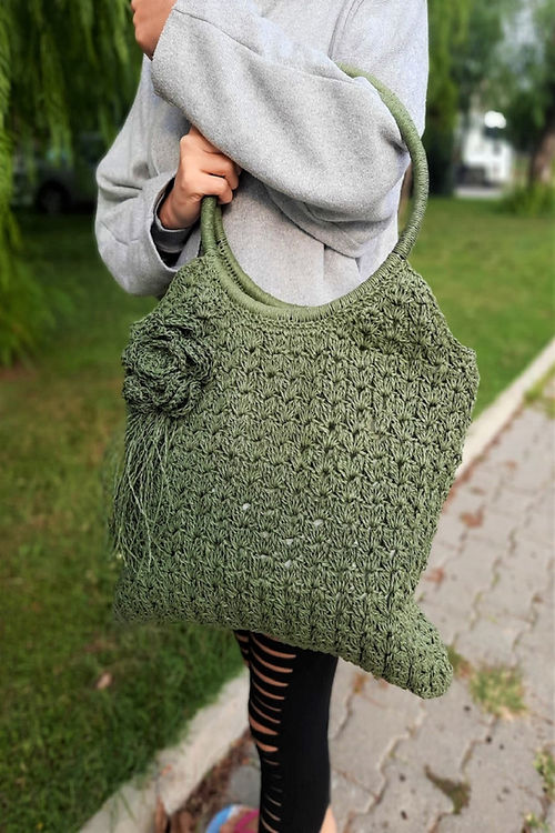 TASARIM YEŞİL EL ÖRGÜSÜ OMUZ ÇANTASI - Görsel 2