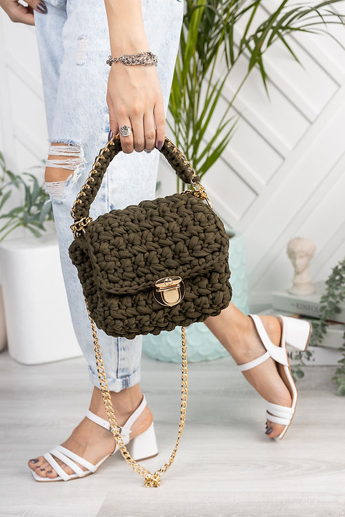 YEŞİL EL ÖRGÜSÜ ÇANTA - Görsel 3