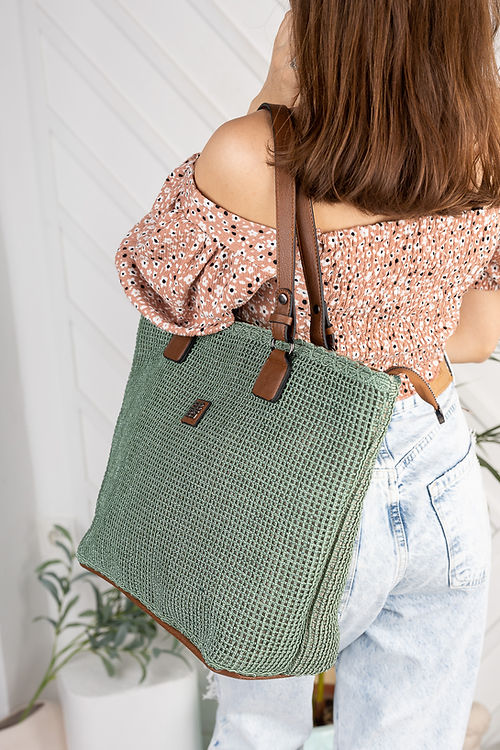 YEŞİL ÖRGÜ GENİŞ ÇANTA - Görsel 2