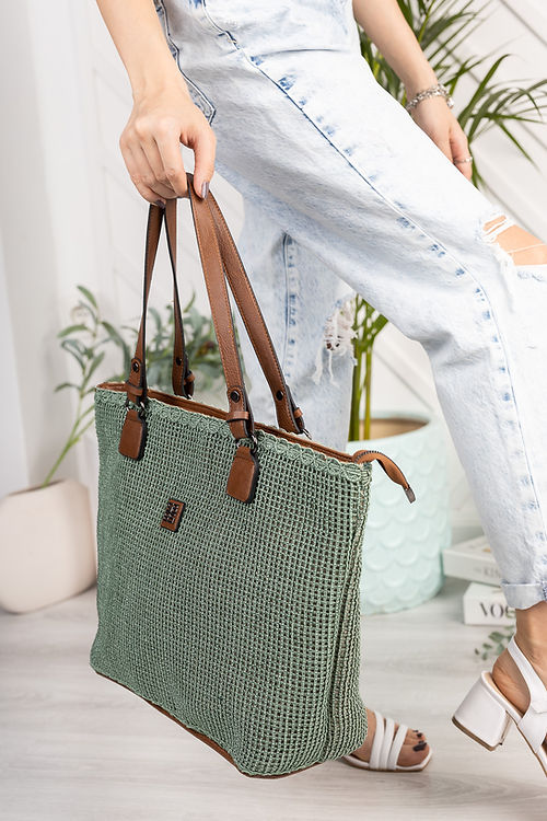 YEŞİL ÖRGÜ GENİŞ ÇANTA - Görsel 3